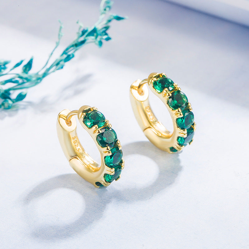 Emerald Geometric 14k Gold Plated Zircon Hoop Earrings for Women