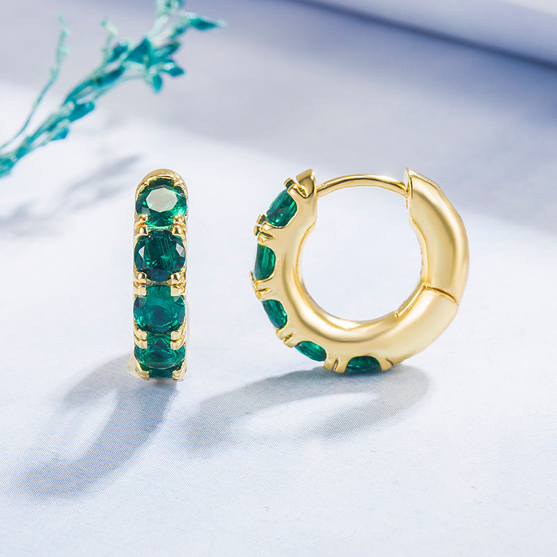 Emerald Geometric 14k Gold Plated Zircon Hoop Earrings for Women