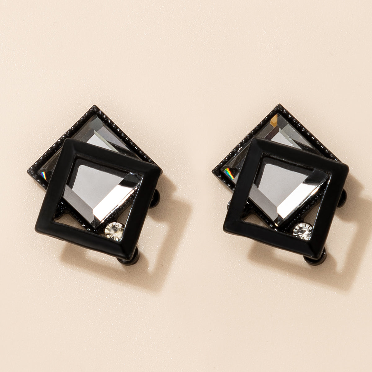 Fashion Geometric Diamond Minimalist Black Square Earrings