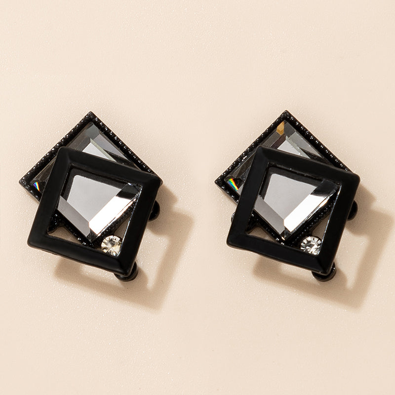 Fashion Geometric Diamond Minimalist Black Square Earrings