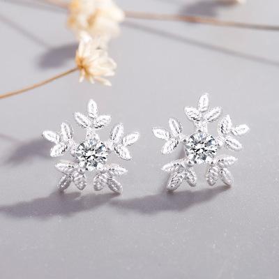 Fashion Diamond S925 Silver Snowflake Stud Earrings NHCU149840