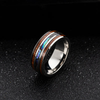 Fashion Double Wood Grain Shell Titanium Steel Ring