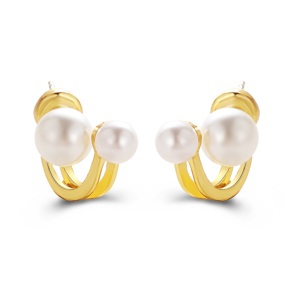 Creative Retro Pearl Heart Drop Earrings - Double Layer Alloy Design