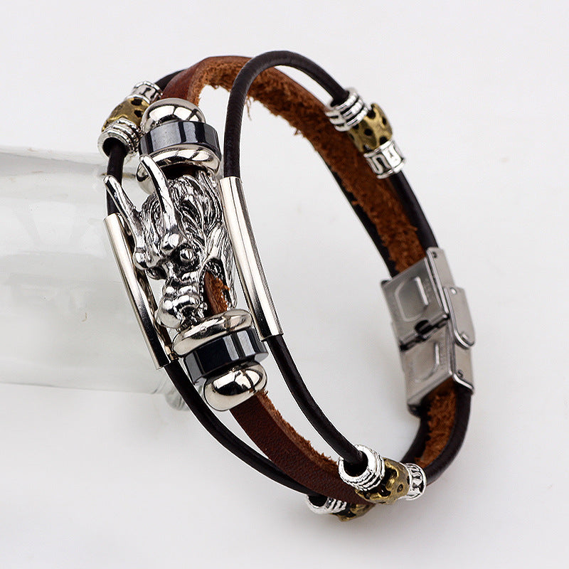 Fashion Ethnic Jewelry Multi-layer Leather Rope Alloy Bracelet