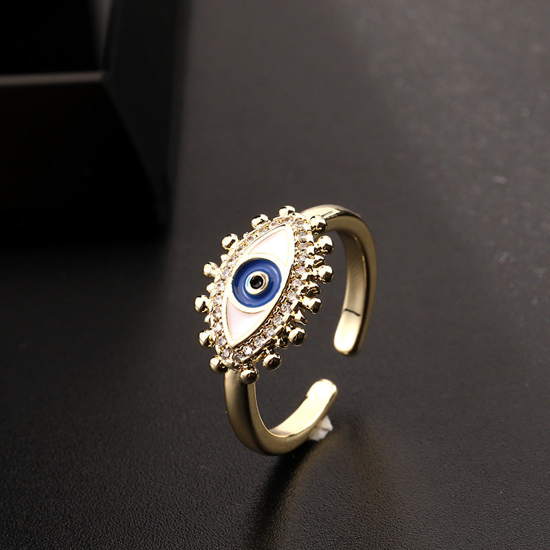 Fashion Evil Eye Gold Plated Zircon Adjustable Open Ring