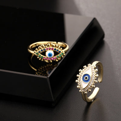 Fashion Evil Eye Gold Plated Zircon Adjustable Open Ring