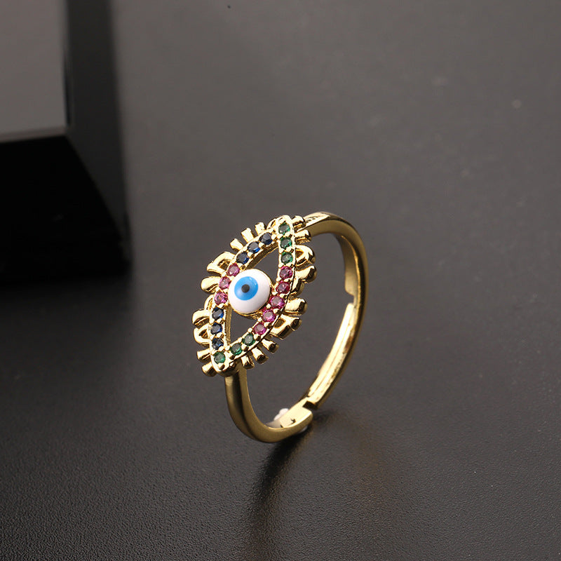 Fashion Evil Eye Gold Plated Zircon Adjustable Open Ring