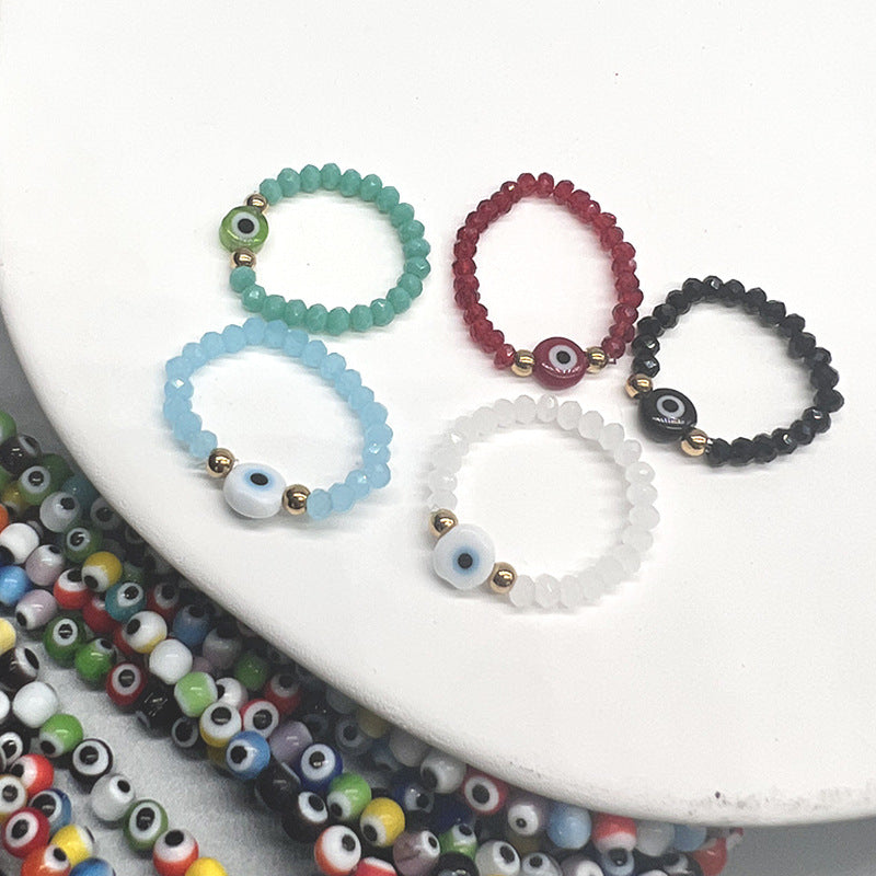 Fashion Eye Colorful Elastic Beaded Stainless Steel Ring