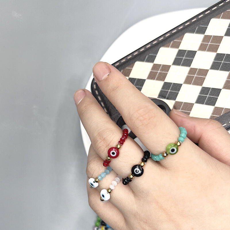 Fashion Eye Colorful Elastic Beaded Stainless Steel Ring