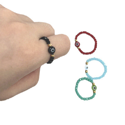 Fashion Eye Colorful Elastic Beaded Stainless Steel Ring