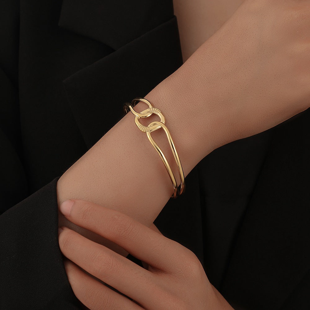 Fashion Geometric Stainless Steel Zircon Inlay Cuff Bracelet