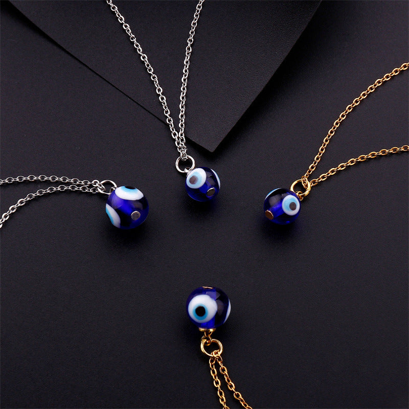 Fashion Evil Eye Blue Glass Bead Pendant Necklace