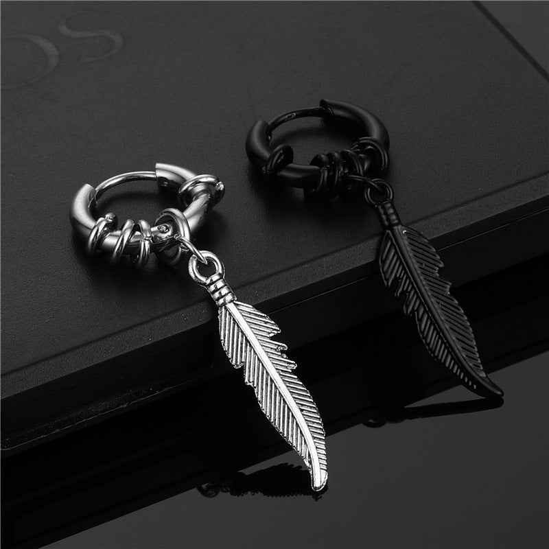 Fashion Feather Titanium Steel Coil Drop Earrings