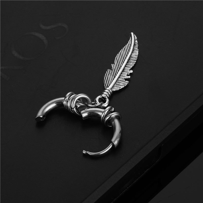 Fashion Feather Titanium Steel Coil Drop Earrings