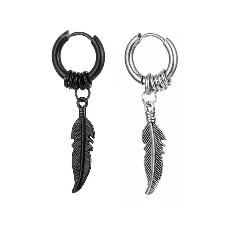 Fashion Feather Titanium Steel Coil Drop Earrings