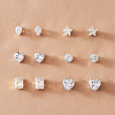 Fashion Five-pointed Star Peach Heart Geometric Zircon 6 Pairs Of Alloy Earrings