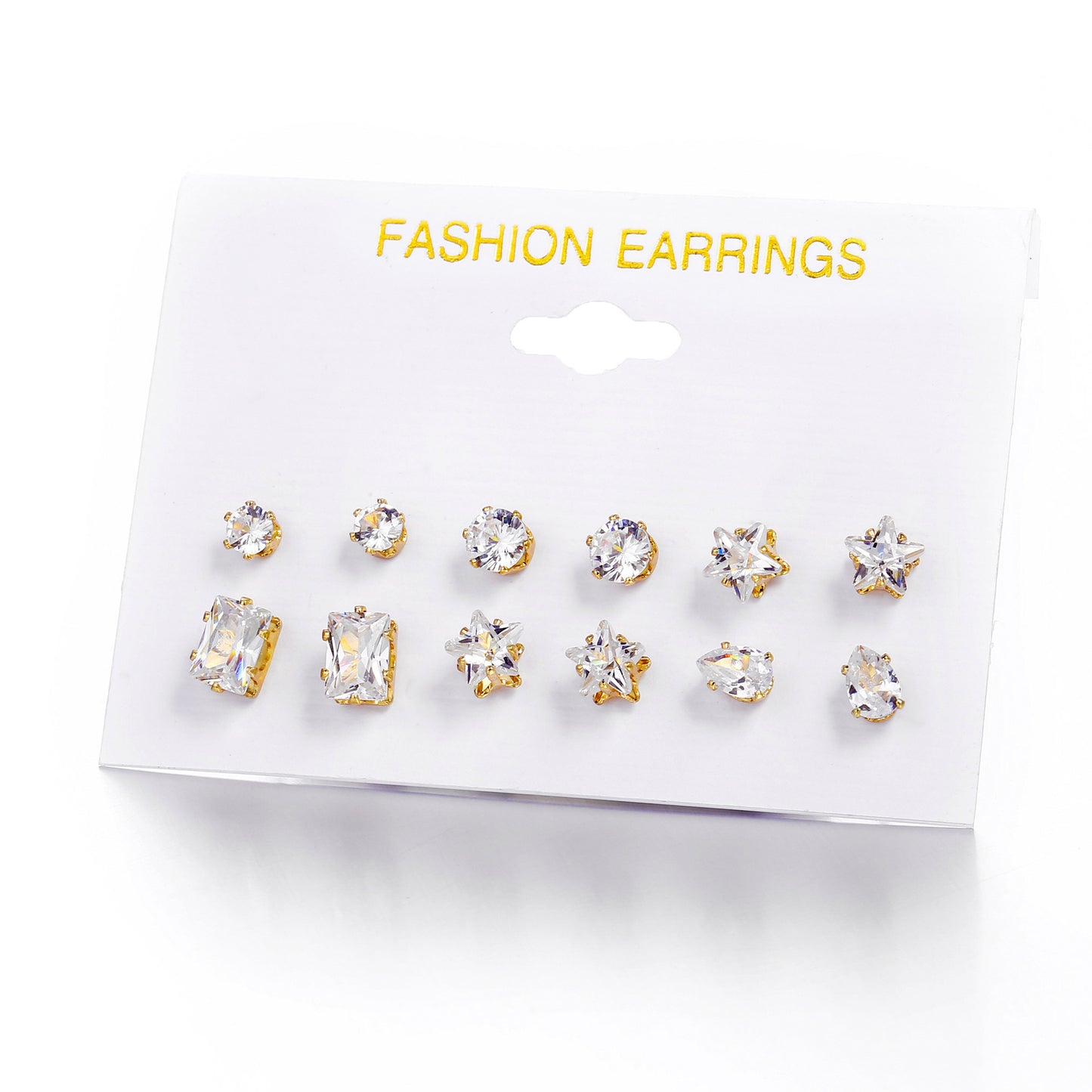 Fashion Five-pointed Star Peach Heart Geometric Zircon 6 Pairs Of Alloy Earrings