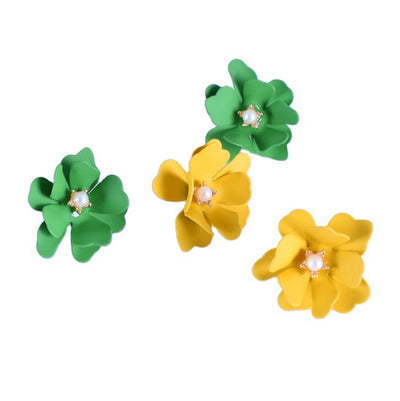 Fashion Flower Alloy Plating Inlay Artificial Pearls Earrings