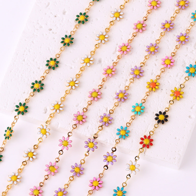 Fashion Daisy Enamel Flower Necklace and Bracelet Set - 18k Gold Plated