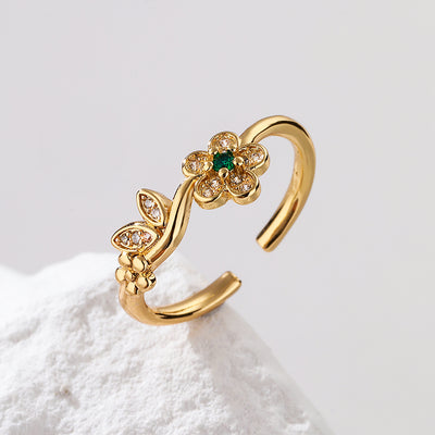 Fashion Flower Butterfly Copper Gold Plated Zircon Open Ring 1 Piece