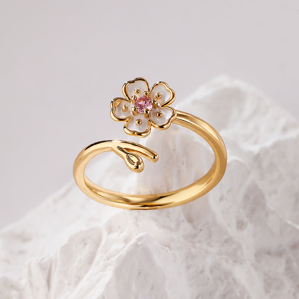 Fashion Geometric Flower Butterfly Gold Plated Zircon Open Ring