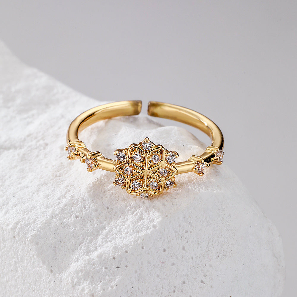 Fashion Geometric Flower Butterfly Gold Plated Zircon Open Ring