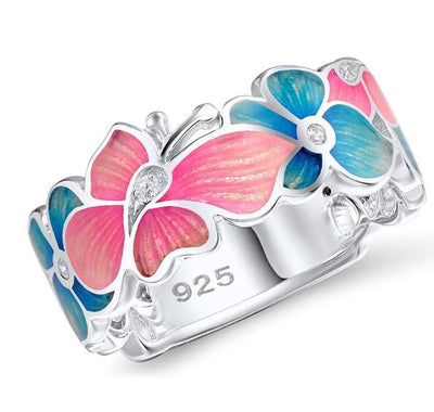 Fashion Flower Butterfly Pattern Contrast Color Animal Shape Ring