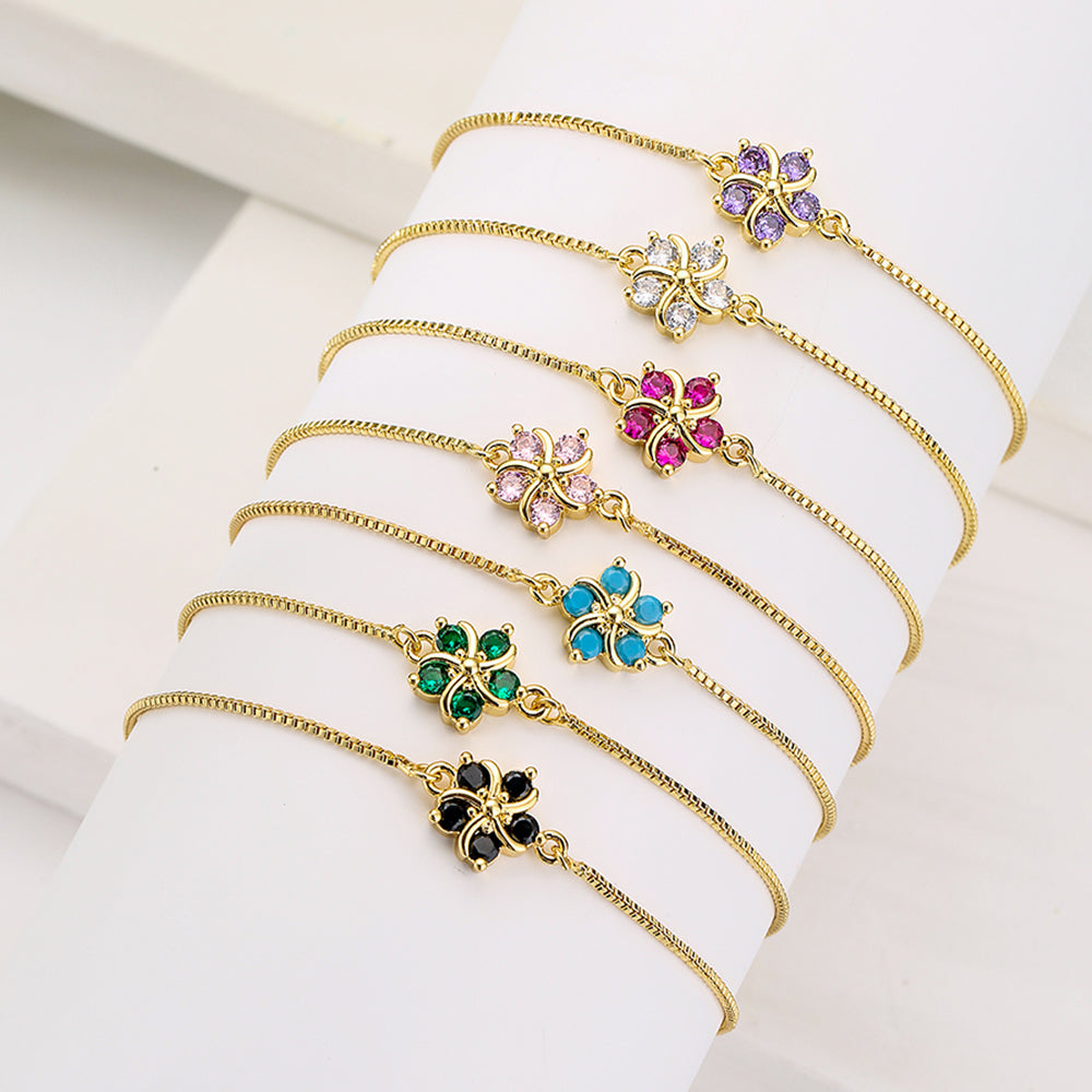 Fashion Flower Copper Bracelets Gold Plated Zircon Copper Bracelets