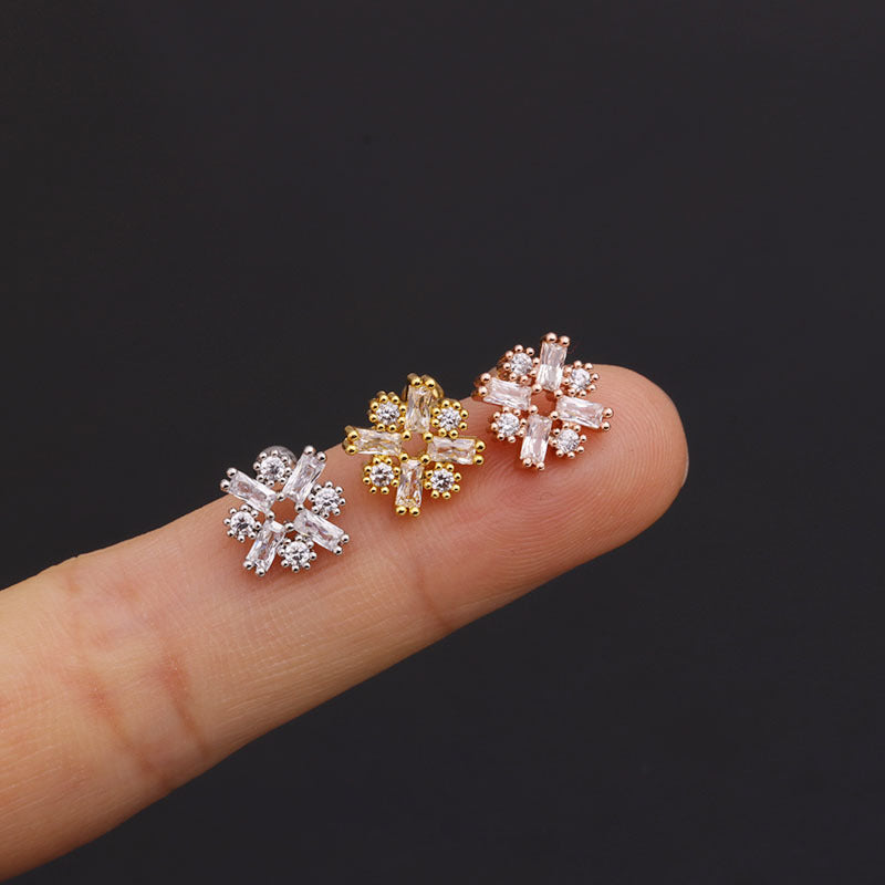 Fashion Zircon Flower Stainless Steel Statement Earrings