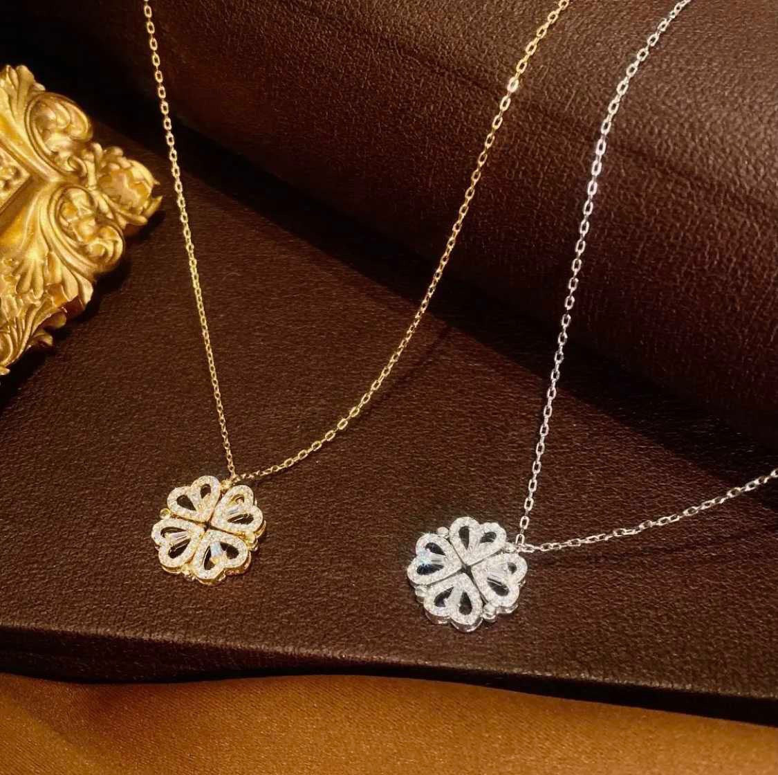 Fashion Four Leaf Clover Titanium Steel Inlay Zircon Necklace