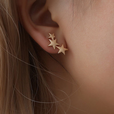 Frosted Three-Star Alloy Clip-On Earrings