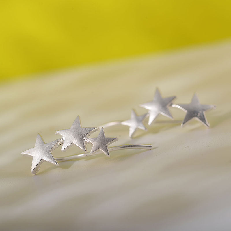 Frosted Three-Star Alloy Clip-On Earrings