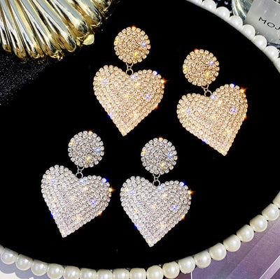 Fashion Full Diamond Exaggerated Peach Heart Alloy Earrings Female