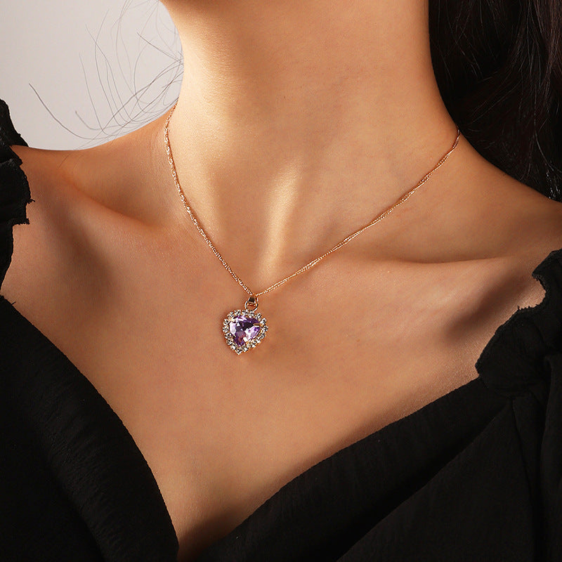 Fashion Full Diamond Glass Heart Necklace