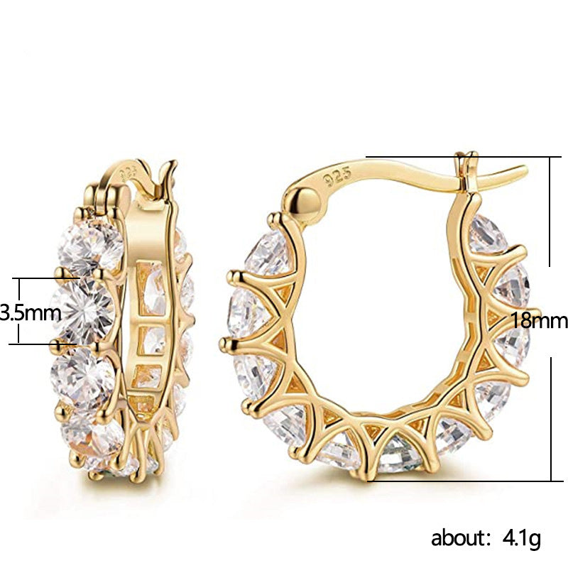 Fashion Zircon Inlaid Copper Lace U-Shaped Earrings