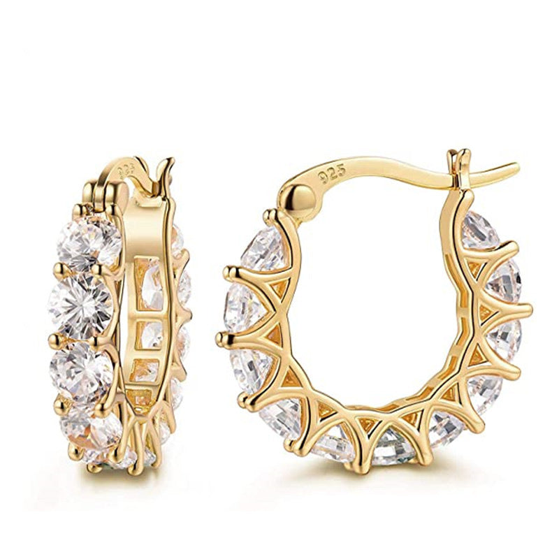 Fashion Zircon Inlaid Copper Lace U-Shaped Earrings