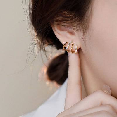 Fashion Geometric Alloy Inlay Artificial Rhinestones Ear Studs