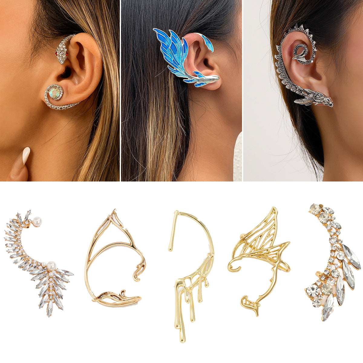 Fashion Geometric Alloy Plating Artificial Pearls Rhinestones Ear Clips 1 Piece