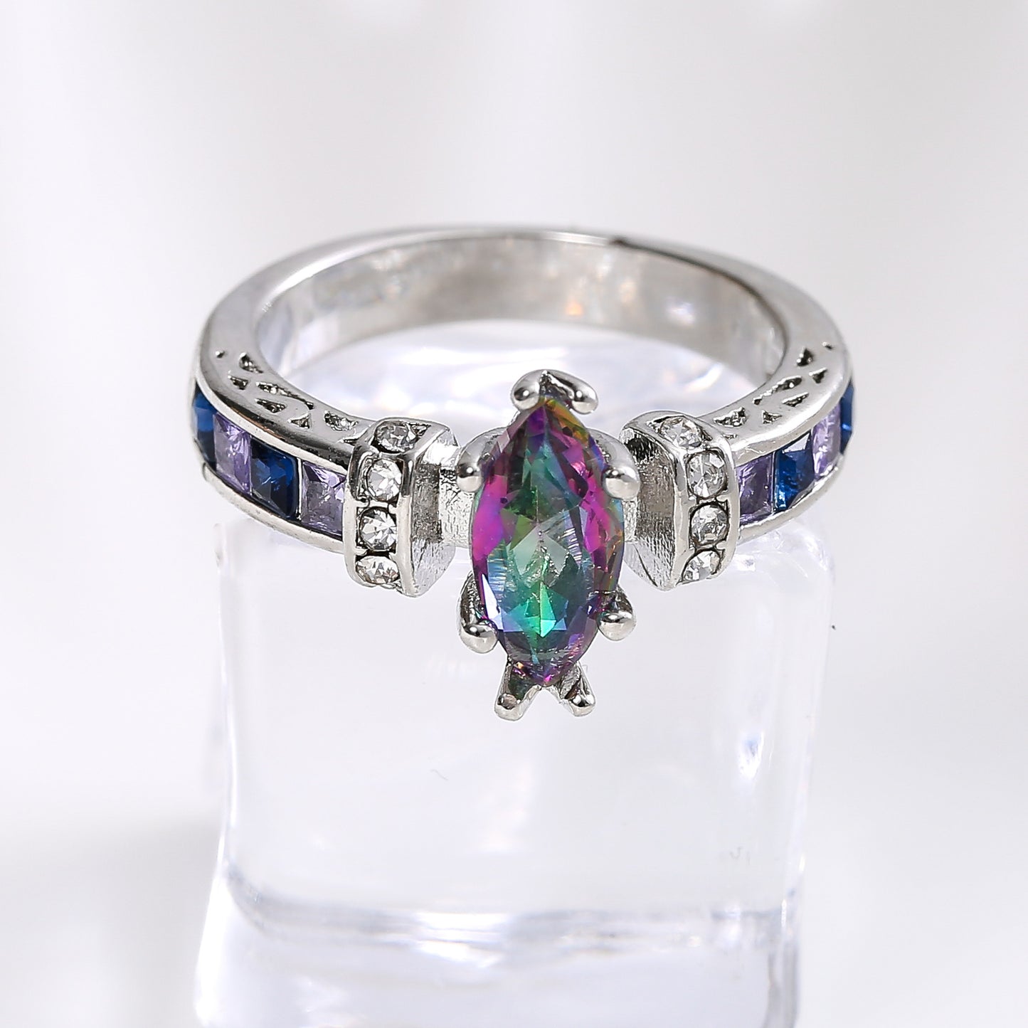 Fashion Geometric Rainbow Topaz Zircon Women's Ring