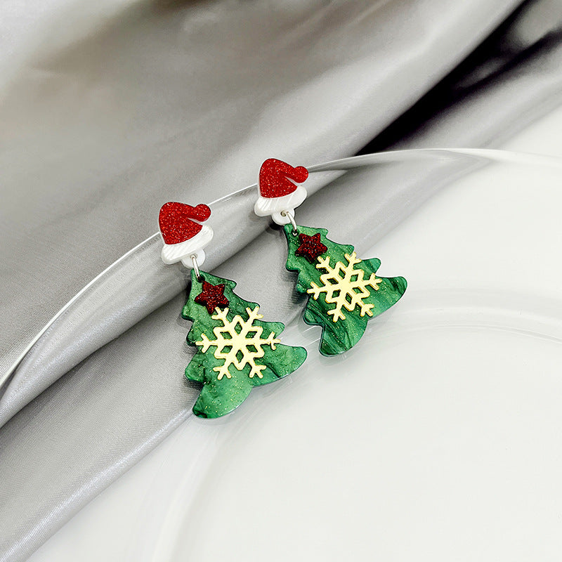 Geometric Acrylic Christmas Tree Earrings for Women