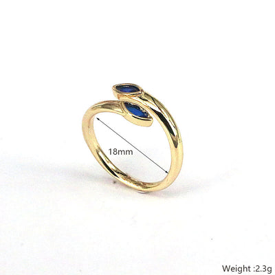 Geometric Gold Plated Zircon Open Ring - Vintage Style Adjustable Copper Ring for Women