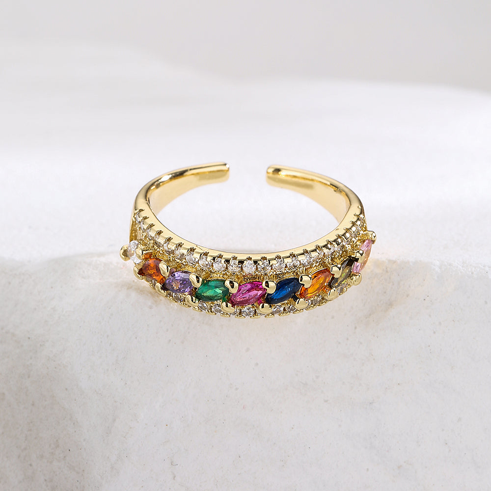 Fashion Geometric Gold Plated Zircon Adjustable Open Ring