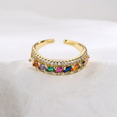 Fashion Geometric Gold Plated Zircon Adjustable Open Ring