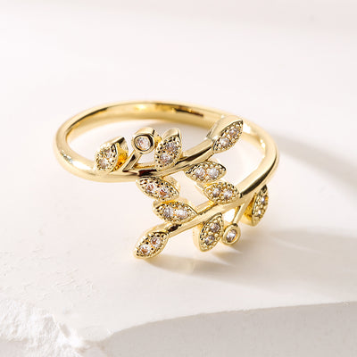 Fashion Geometric Zircon Open Ring - Gold Plated Copper Adjustable Design