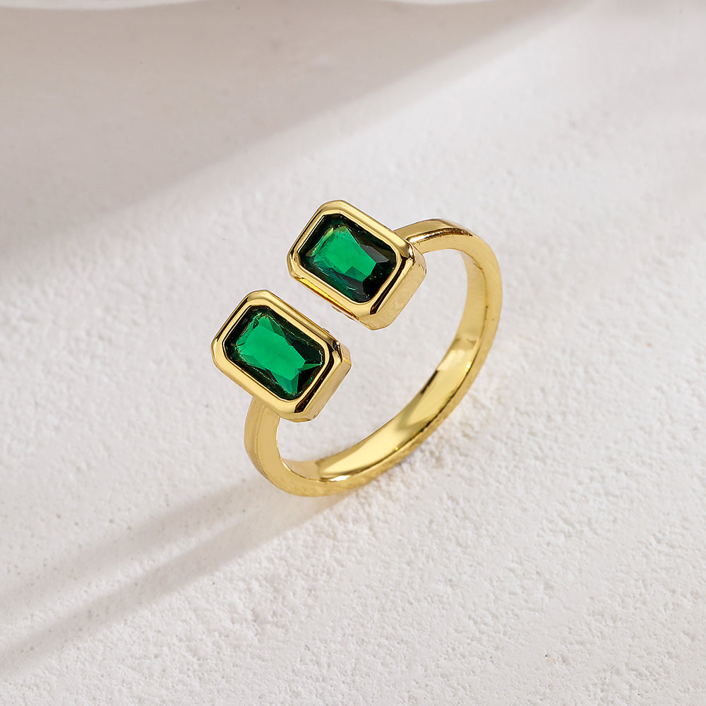 Geometric Gold Plated Copper Ring with Green Zircon