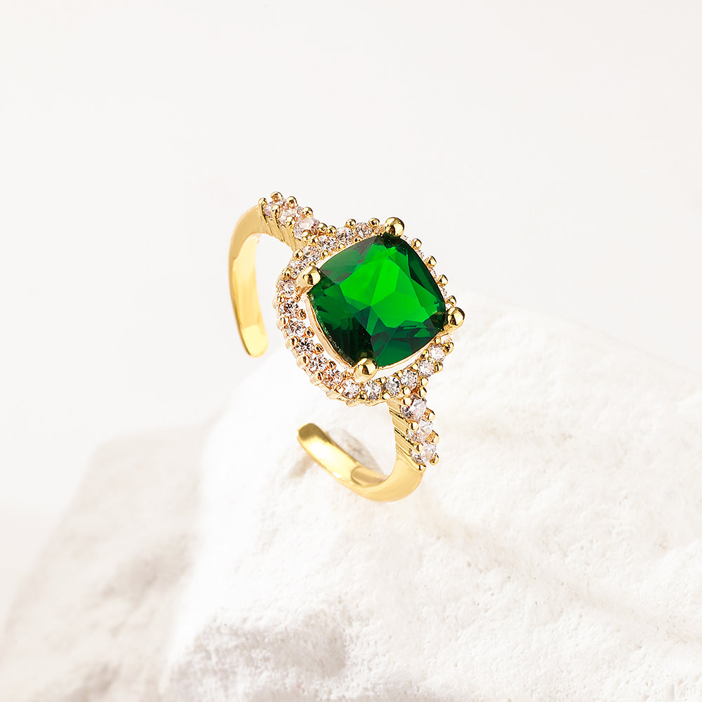 Geometric Gold Plated Copper Ring with Green Zircon