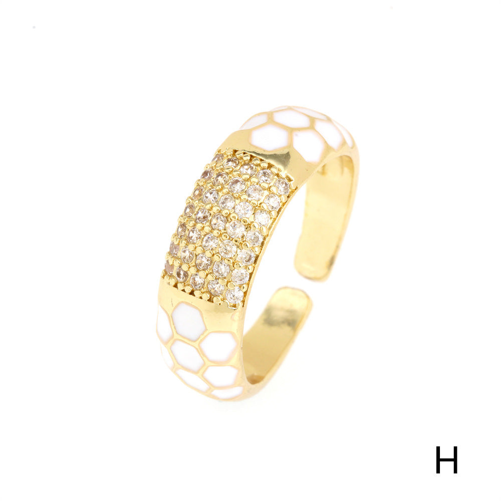 Geometric Copper Gold Plated Zircon Adjustable Honeycomb Ring