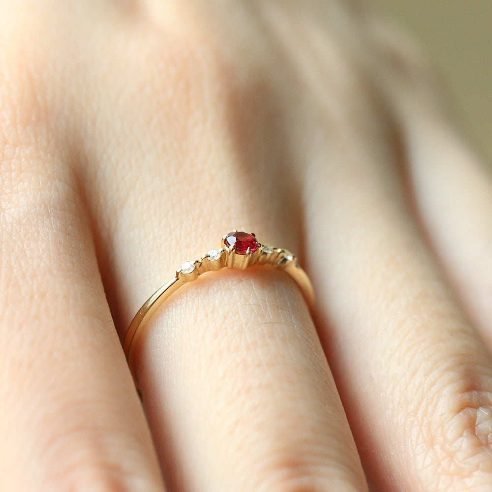 18K Gold Plated Geometric Zircon Ruby Ring for Women - Fashion Engagement Band