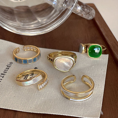 Fashion Geometric Emerald White Gold Plated Silver Rings