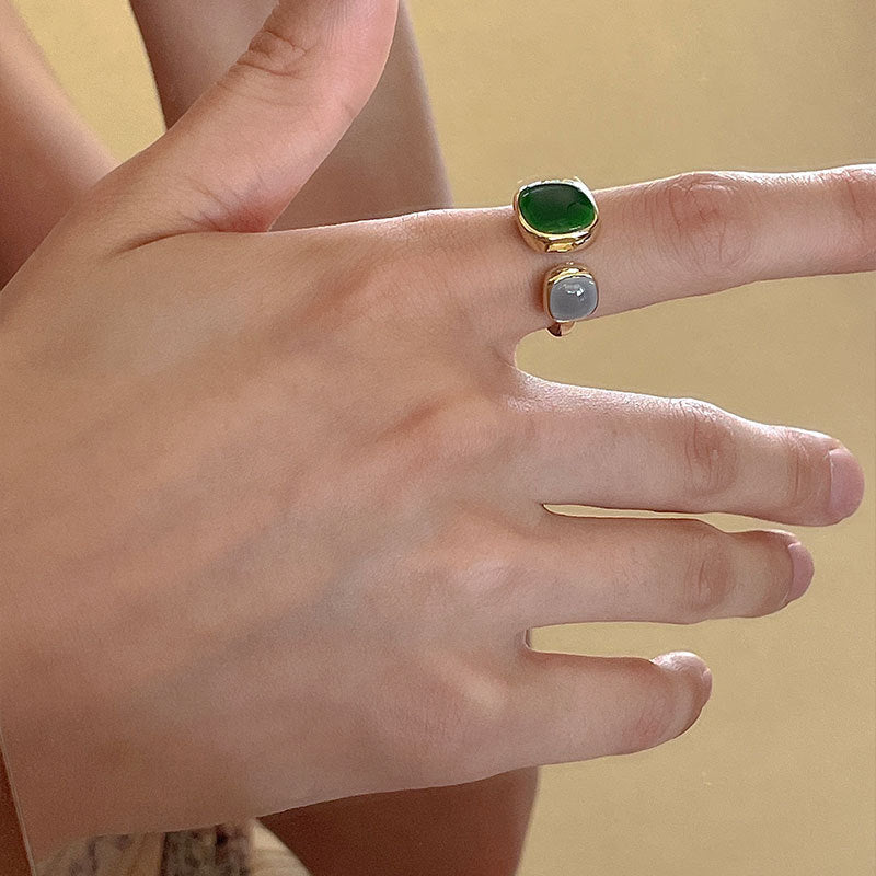 Fashion Geometric Emerald White Gold Plated Silver Rings